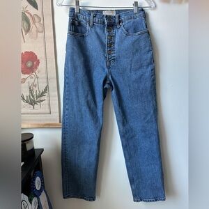 Everlane Way High Straight Leg High Waist Button Fly Organic Jean Blue 26